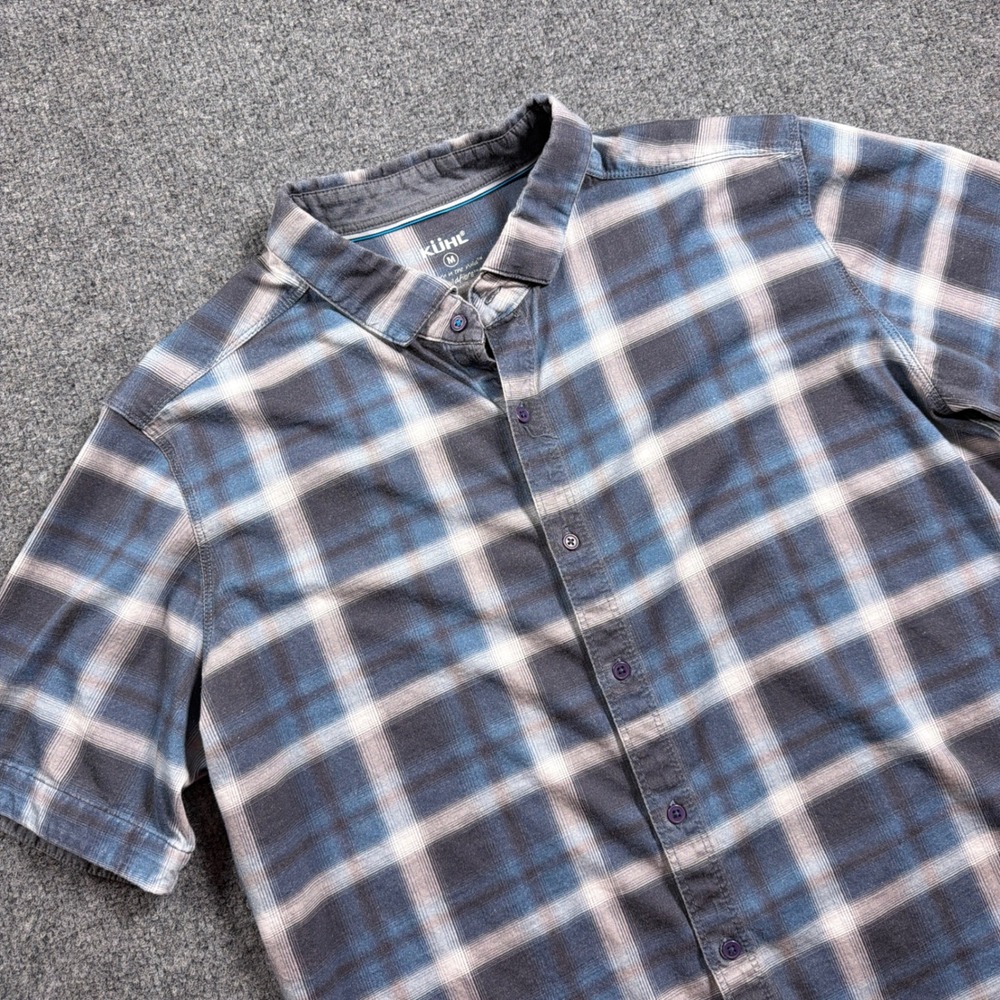 Kuhl Wildfibre Button Down Shirt Mens Medium Blue Plaid Short Sleeve Cotton